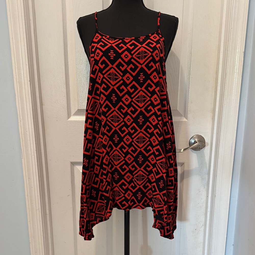 Geometric Red and Black Women's Top